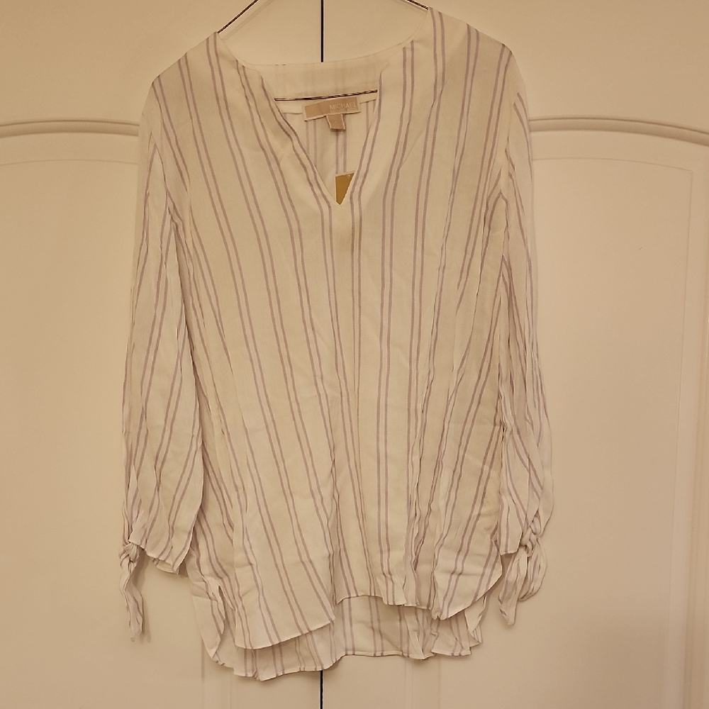 Michael Kors Cream and Lavender Striped Blouse